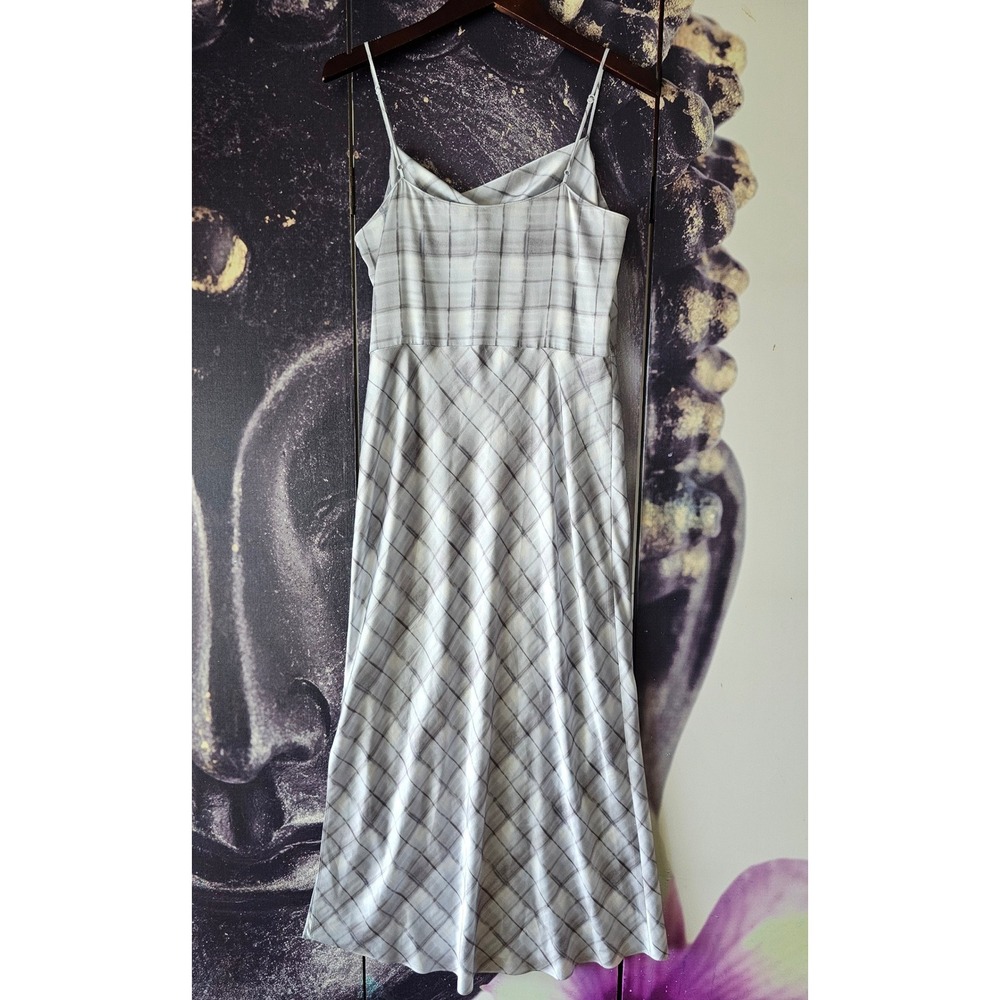 Vince Womens Grey White‎ Plaid Cowl Neck Spaghetti Strap Midi Slip Dress - Picture 8 of 11